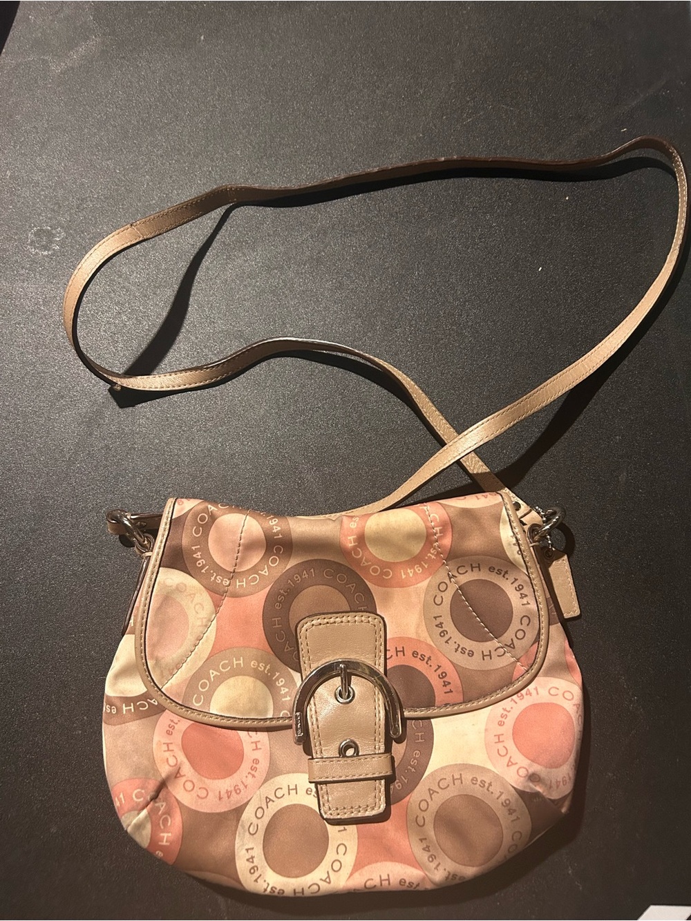 Coach Multicolor Circle Print Crossbody in Brown, Pink, Cream